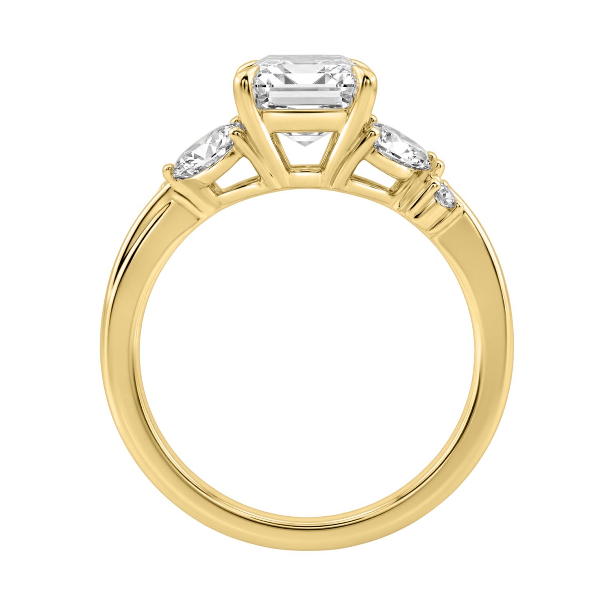 14K Yellow Gold Ladies Lab-Grown Brown Diamond Ladies Engagement Ring 3 1/2Ct Radiant, Round & Marquise With Side Marquise Accents 3Ct Radiant Center Stone (Color F-G -Clarity Vs1/Vs2)
