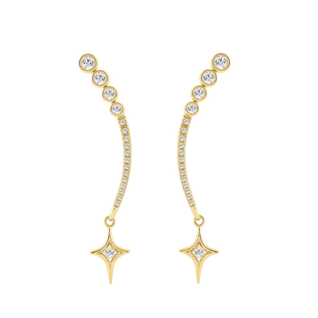 10K Yellow Gold Lab-Grown Diamond Star Drop Ladies...