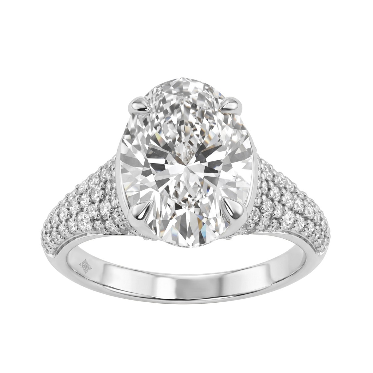 14K White Gold Oval & Round Diamond Engagement Ring For  Ladies  4 1/2Ct Ring 4Ct Oval Center Stone (Color F-G -Clarity Vs1/Vs2)