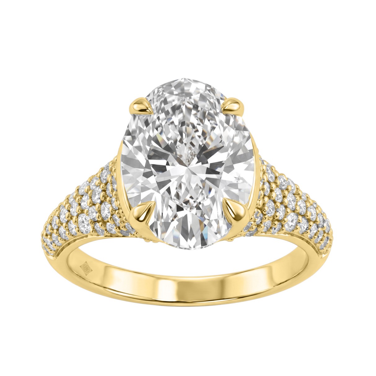 14K Yellow Gold Oval & Round Diamond Engagemen...