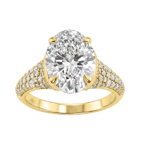 14K Yellow Gold Oval & Round Diamond Engagement Ring For 4 1/2Ct Ladies Ring 4Ct Oval Center Stone (Color F-G -Clarity Vs1/Vs2)