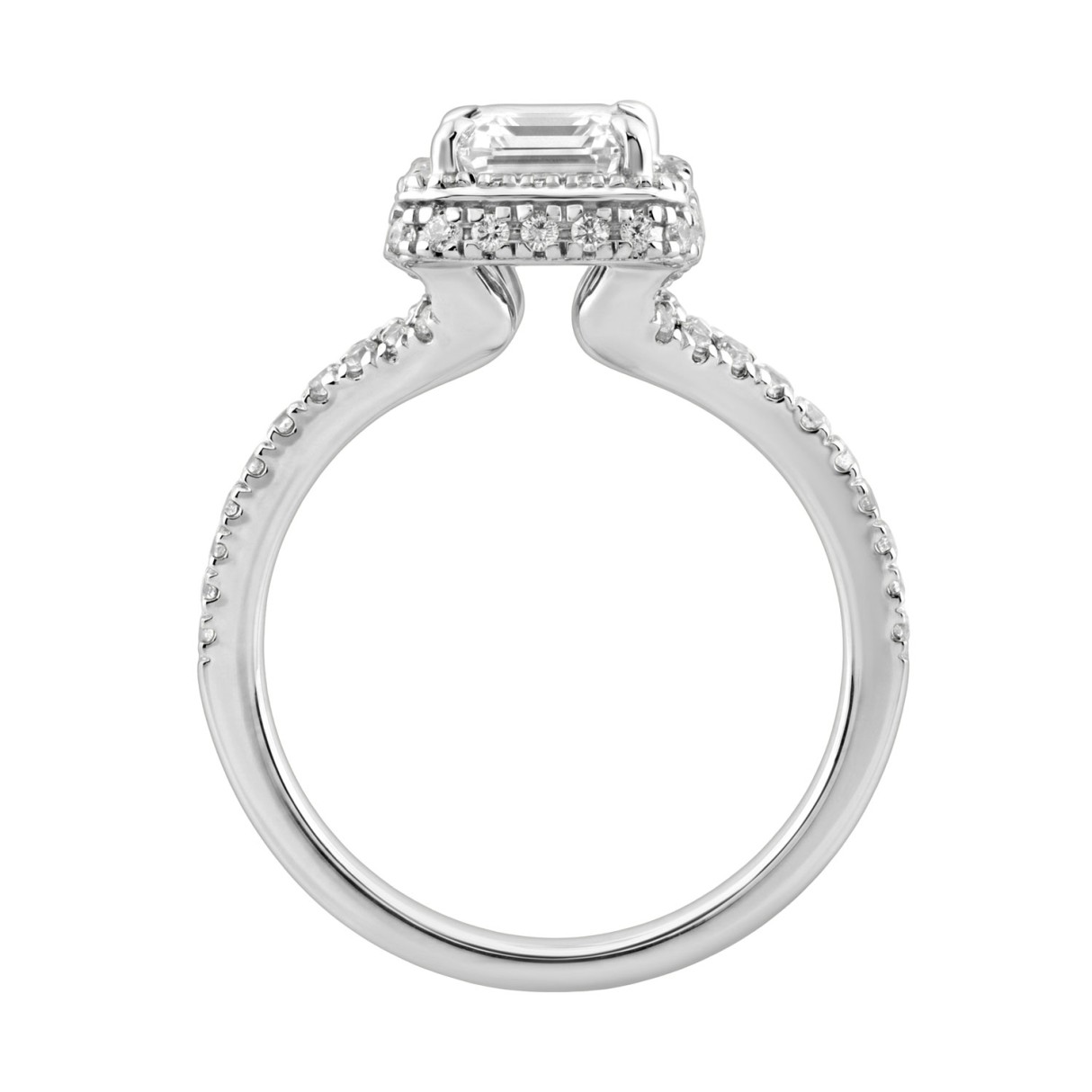 14K White Gold 4 1/2Ct Ladies Emerald-Cut Halo Engagement Ring 4Ct Emerald Center Stone & Round Diamond (Color F-G -Clarity Vs1/Vs2)