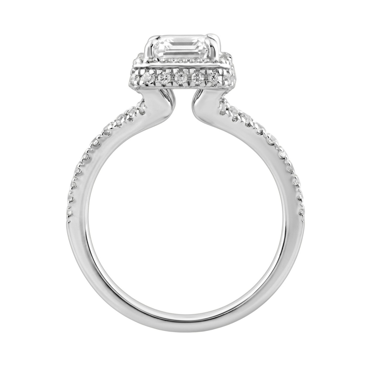 14K White Gold 4 1/2Ct Ladies Emerald-Cut Halo Engagement Ring 4Ct Emerald Center Stone & Round Diamond (Color F-G -Clarity Vs1/Vs2)