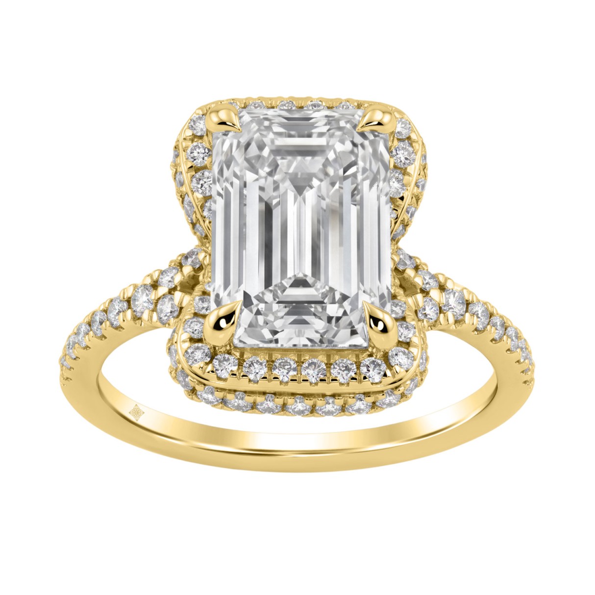 14K Yellow Gold 4 1/2Ct Ladies Emerald-Cut Halo En...