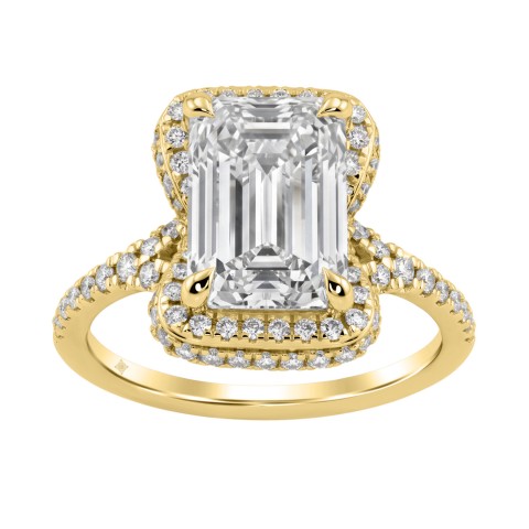 14K Yellow Gold 4 1/2Ct Ladies Emerald-Cut Halo Engagement Ring 4Ct Emerald Center Stone & Round Diamond (Color F-G -Clarity Vs1/Vs2) 14K Yellow Gold 4 1/2Ct Ladies Emerald-Cut Halo Engagement Ring 4Ct Emerald Center Stone & Round Diamond (Color F-G -Clarity Vs1/Vs2)