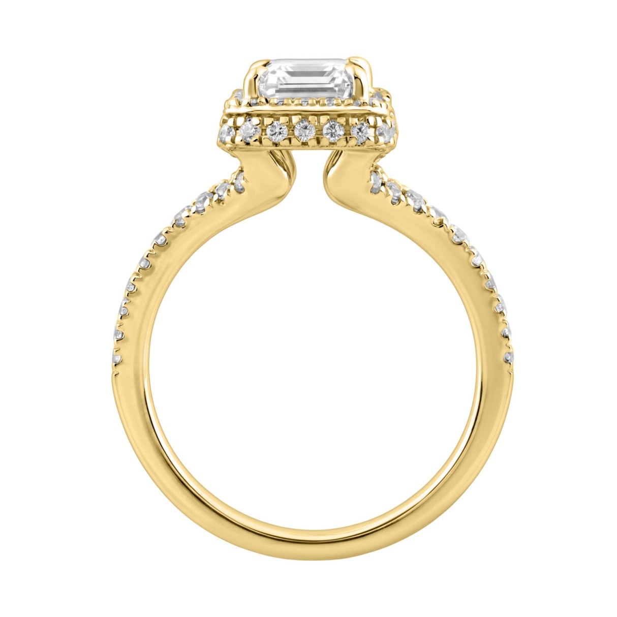 14K Yellow Gold 4 1/2Ct Ladies Emerald-Cut Halo Engagement Ring 4Ct Emerald Center Stone & Round Diamond (Color F-G -Clarity Vs1/Vs2)