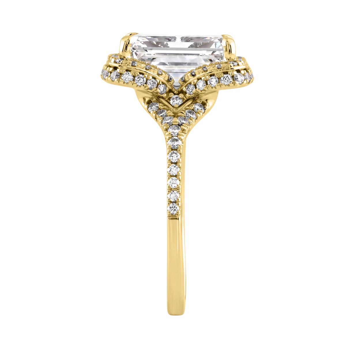 14K Yellow Gold 4 1/2Ct Ladies Emerald-Cut Halo Engagement Ring 4Ct Emerald Center Stone & Round Diamond (Color F-G -Clarity Vs1/Vs2)