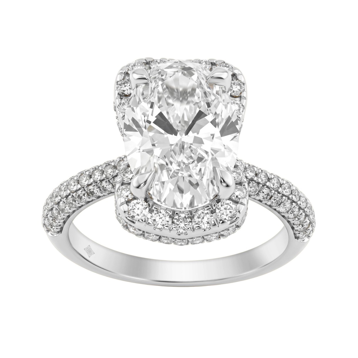 14K White Gold 4 1/2Ct Ladies Oval Cut  Halo Engagement Ring 4Ct Oval Center Stone & Round Diamond (Color F-G -Clarity Vs1/Vs2)