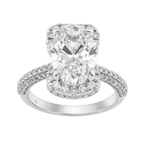 14K White Gold 4 1/2Ct Ladies Oval Cut Halo Engagement Ring 4Ct Oval Center Stone & Round Diamond (Color F-G -Clarity Vs1/Vs2) 14K White Gold 4 1/2Ct Ladies Oval Cut Halo Engagement Ring 4Ct Oval Center Stone & Round Diamond (Color F-G -Clarity Vs1/Vs2)
