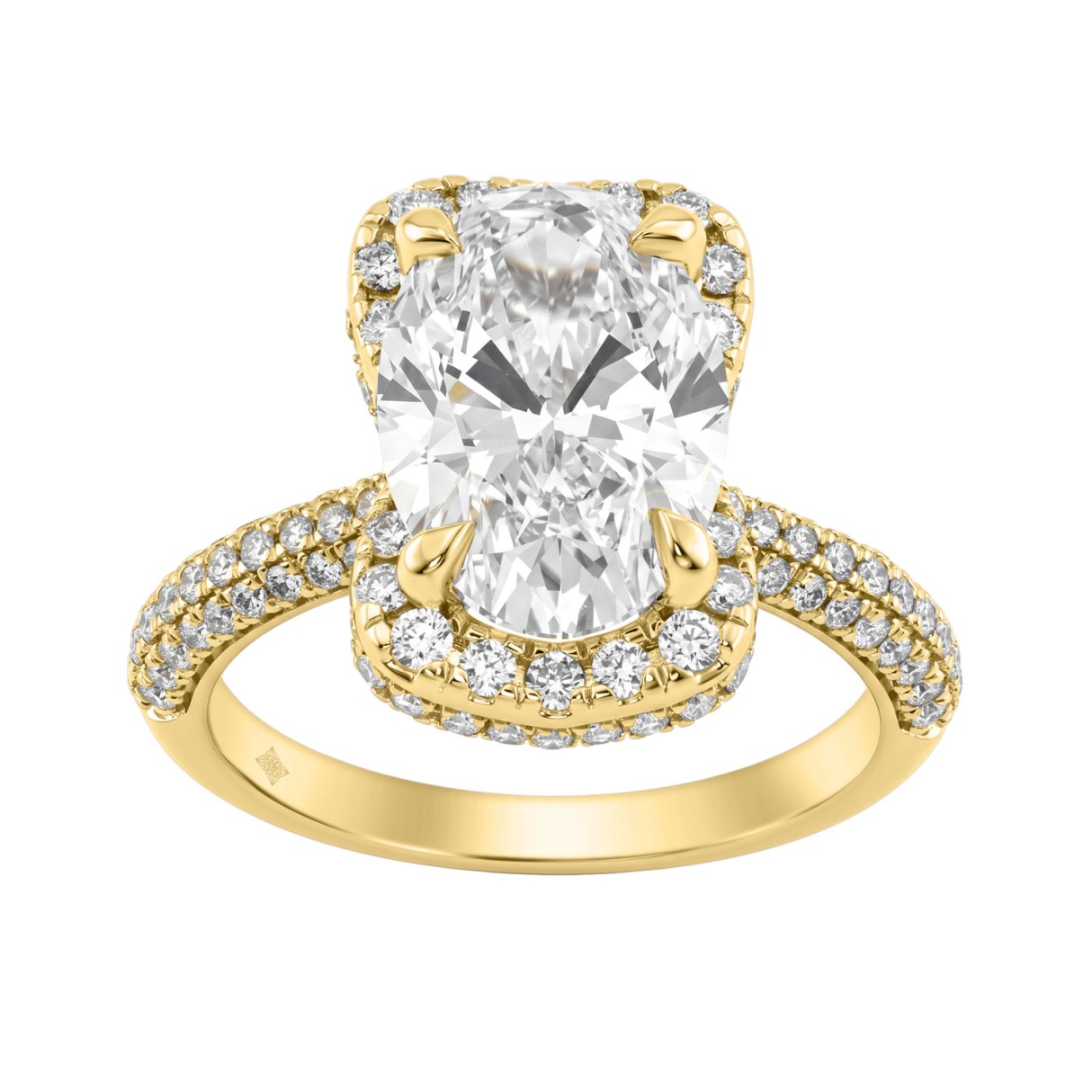 14K Yellow Gold 4 1/2Ct Ladies Oval Cut Halo Engag...