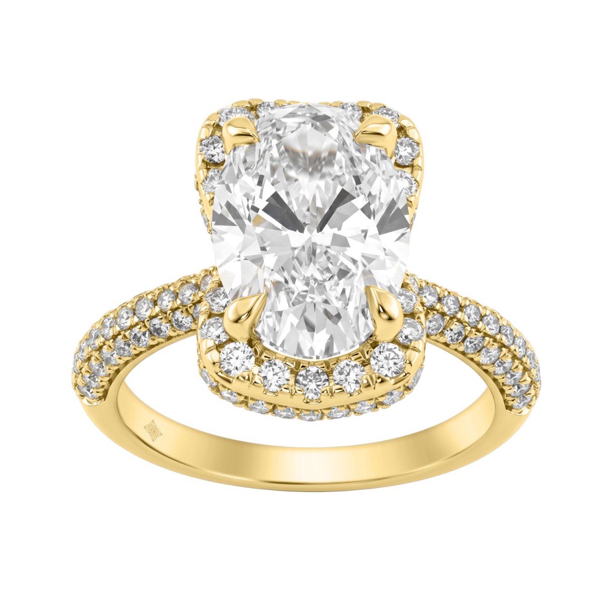 14K Yellow Gold 4 1/2Ct Ladies Oval Cut Halo Engagement Ring 4Ct Oval Center Stone & Round Diamond (Color F-G -Clarity Vs1/Vs2)