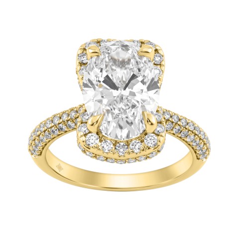 14K Yellow Gold 4 1/2Ct Ladies Oval Cut Halo Engagement Ring 4Ct Oval Center Stone & Round Diamond (Color F-G -Clarity Vs1/Vs2)