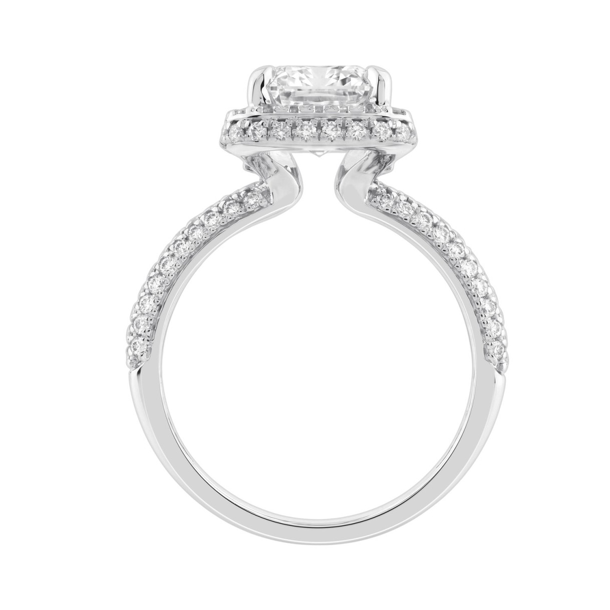 14K White Gold 4 1/2Ct Ladies Emerald Cut Halo Engagement Ring 4Ct Emerald Center Stone & Round Diamond (Color F-G -Clarity Vs1/Vs2)