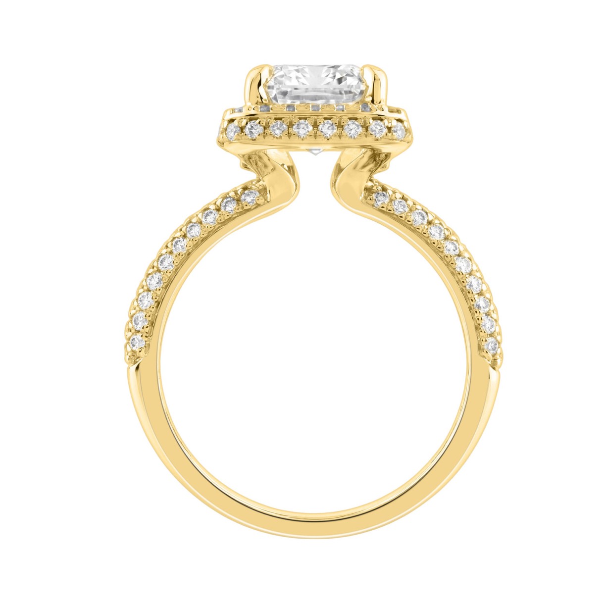 14K Yellow Gold 4 1/2Ct Ladies Emerald Cut  Halo Engagement Ring 4Ct Emerald Center Stone & Round Diamond (Color F-G -Clarity Vs1/Vs2)