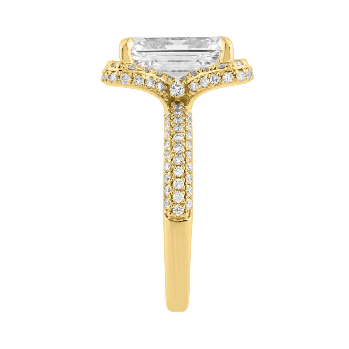 14K Yellow Gold 4 1/2Ct Ladies Emerald Cut  Halo Engagement Ring 4Ct Emerald Center Stone & Round Diamond (Color F-G -Clarity Vs1/Vs2)