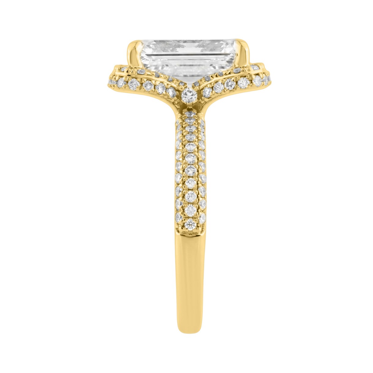 14K Yellow Gold 4 1/2Ct Ladies Emerald Cut  Halo Engagement Ring 4Ct Emerald Center Stone & Round Diamond (Color F-G -Clarity Vs1/Vs2)