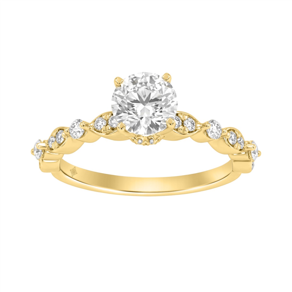 Lab Grown Diamond Engagement Ring 1 1/4Ct Yellow Gold 14K Round Brilliant Cut Ring With 1.00 Ct Center Stone For Women (Color F-G -Clarity Vs1/Vs2)