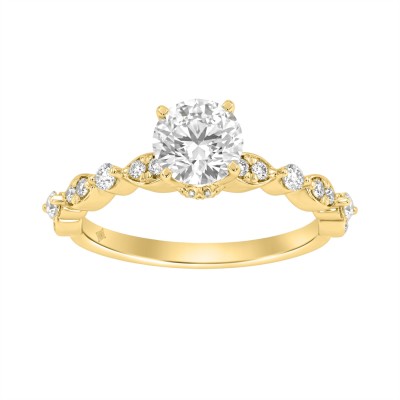 Lab Grown Diamond Engagement Ring 1 1/4Ct Yellow Gold 14K Round Brilliant Cut Ring With 1.00 Ct Center Stone For Women (Color F-G -Clarity Vs1/Vs2)