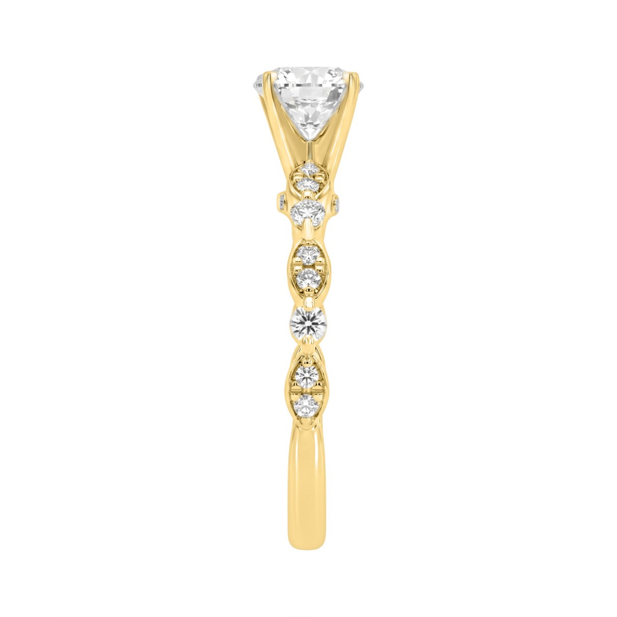 Lab Grown Diamond Engagement Ring 1 1/4Ct Yellow Gold 14K Round Brilliant Cut Ring With 1.00 Ct Center Stone For Women (Color F-G -Clarity Vs1/Vs2)