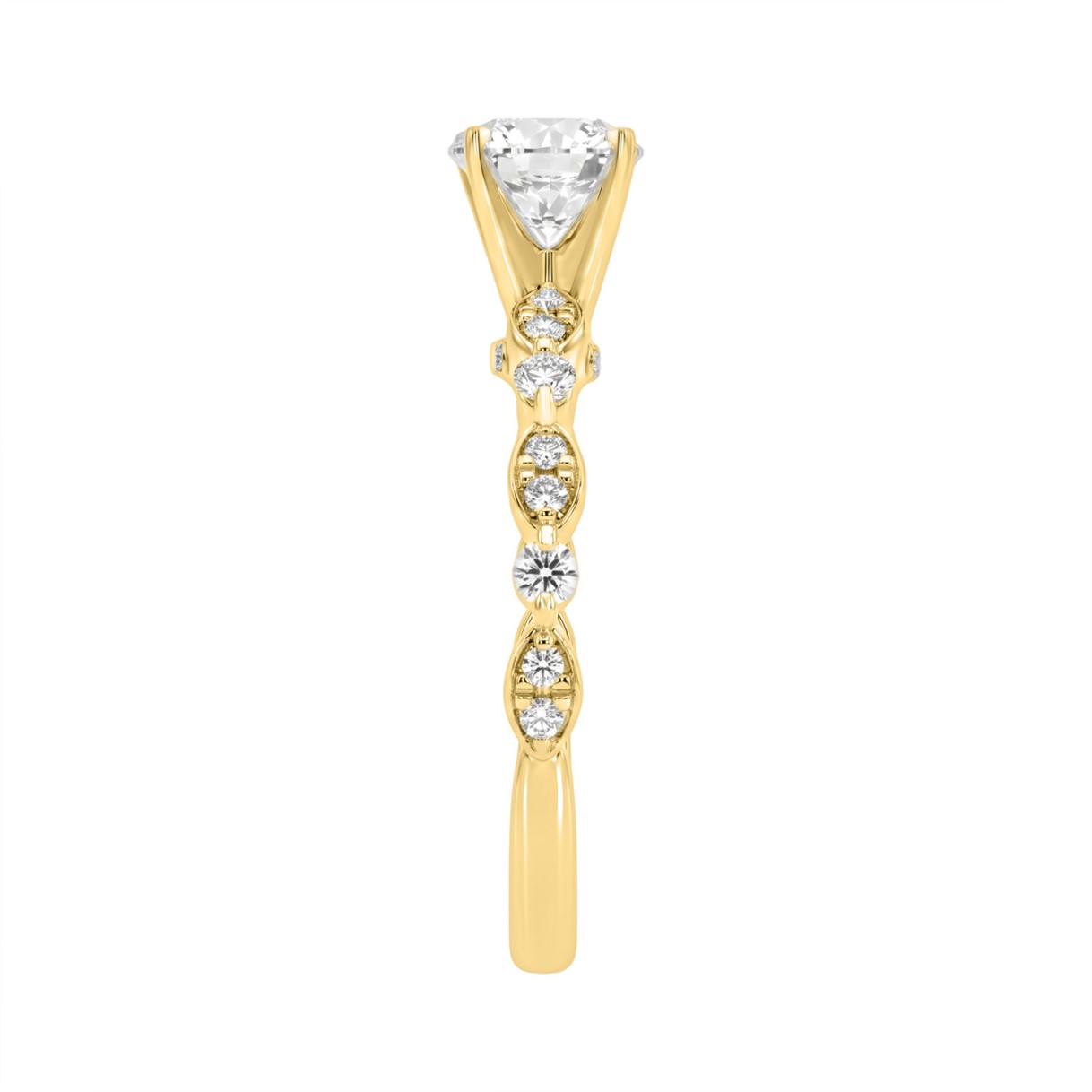 Lab Grown Diamond Engagement Ring 1 1/4Ct Yellow Gold 14K Round Brilliant Cut Ring With 1.00 Ct Center Stone For Women (Color F-G -Clarity Vs1/Vs2)