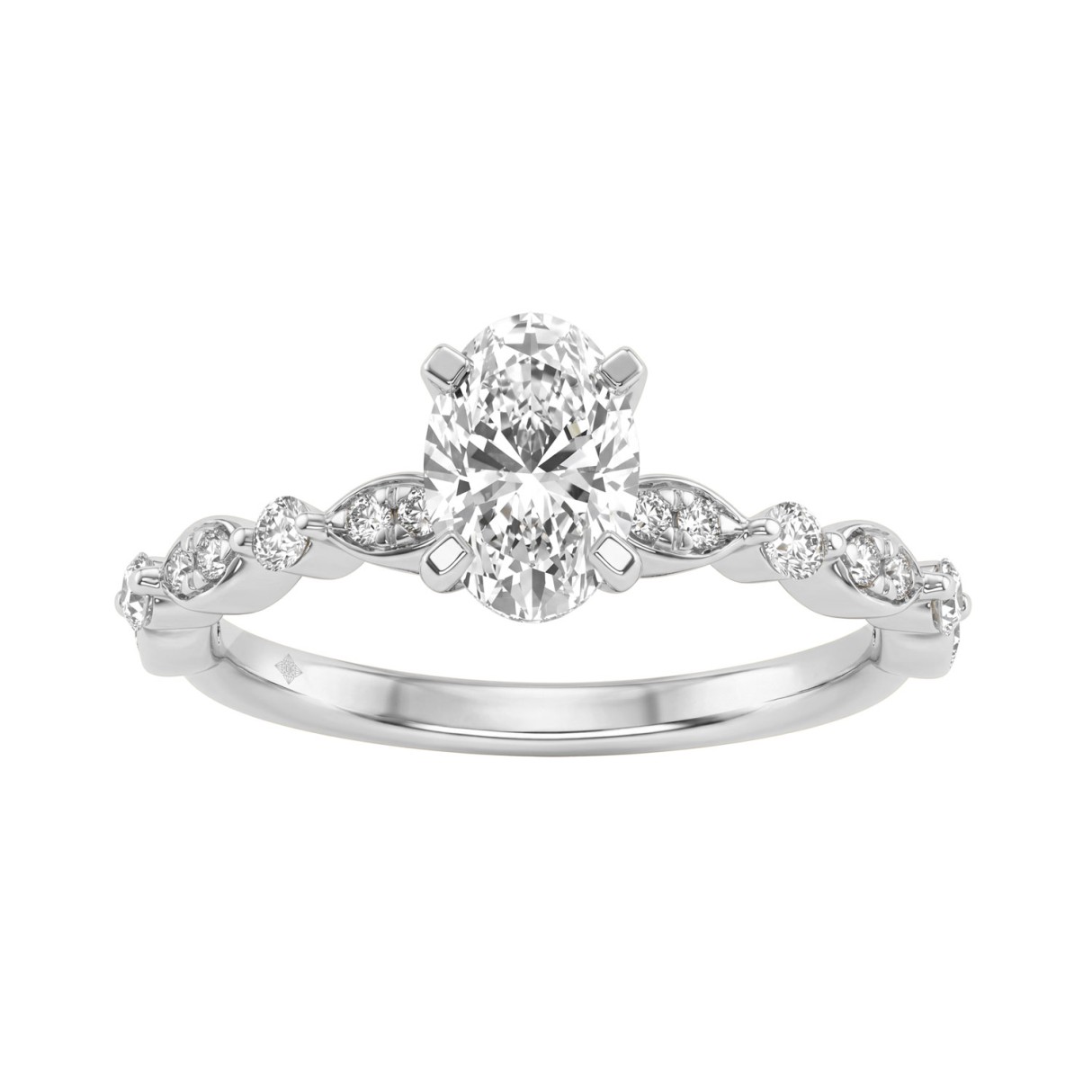 14K White Gold 1 1/4Ct Oval & Round Diamond La...