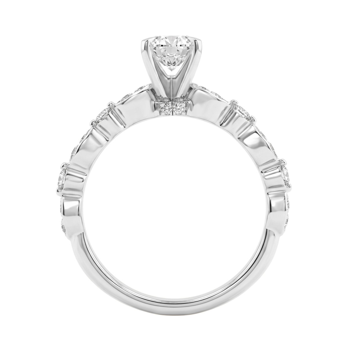 14K White Gold 1 1/4Ct Oval & Round Diamond Ladies Engagement Ring 1.00 Ct Oval Center Stone Classic Ladies Ring  (Color F-G -Clarity Vs1/Vs2)