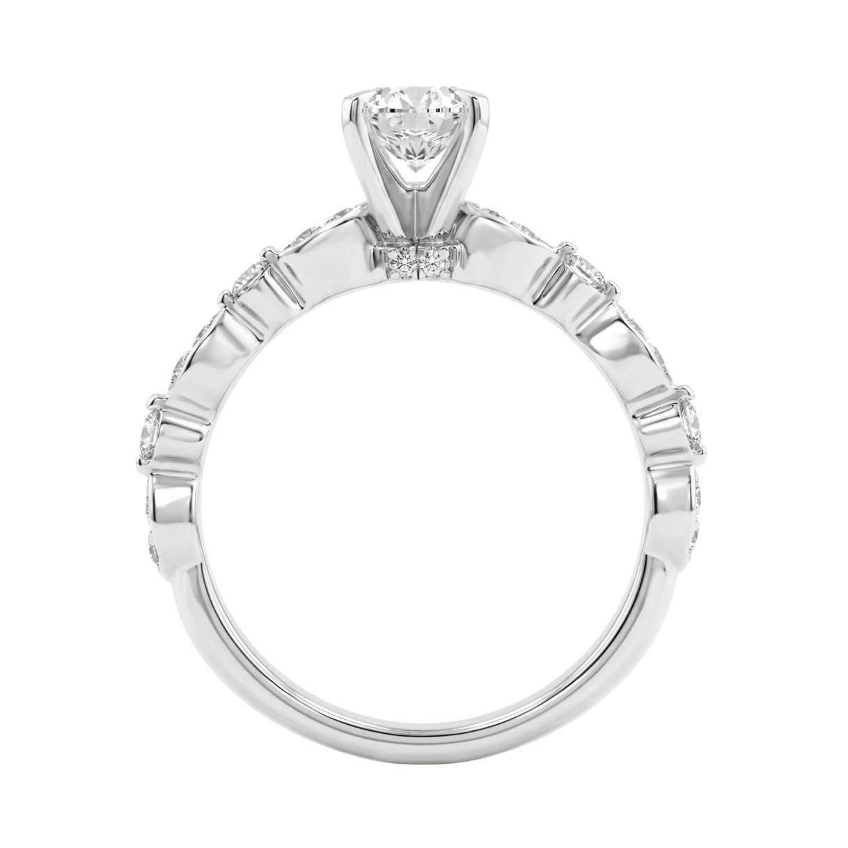 14K White Gold 1 1/4Ct Oval & Round Diamond Ladies Engagement Ring 1.00 Ct Oval Center Stone Classic Ladies Ring  (Color F-G -Clarity Vs1/Vs2)