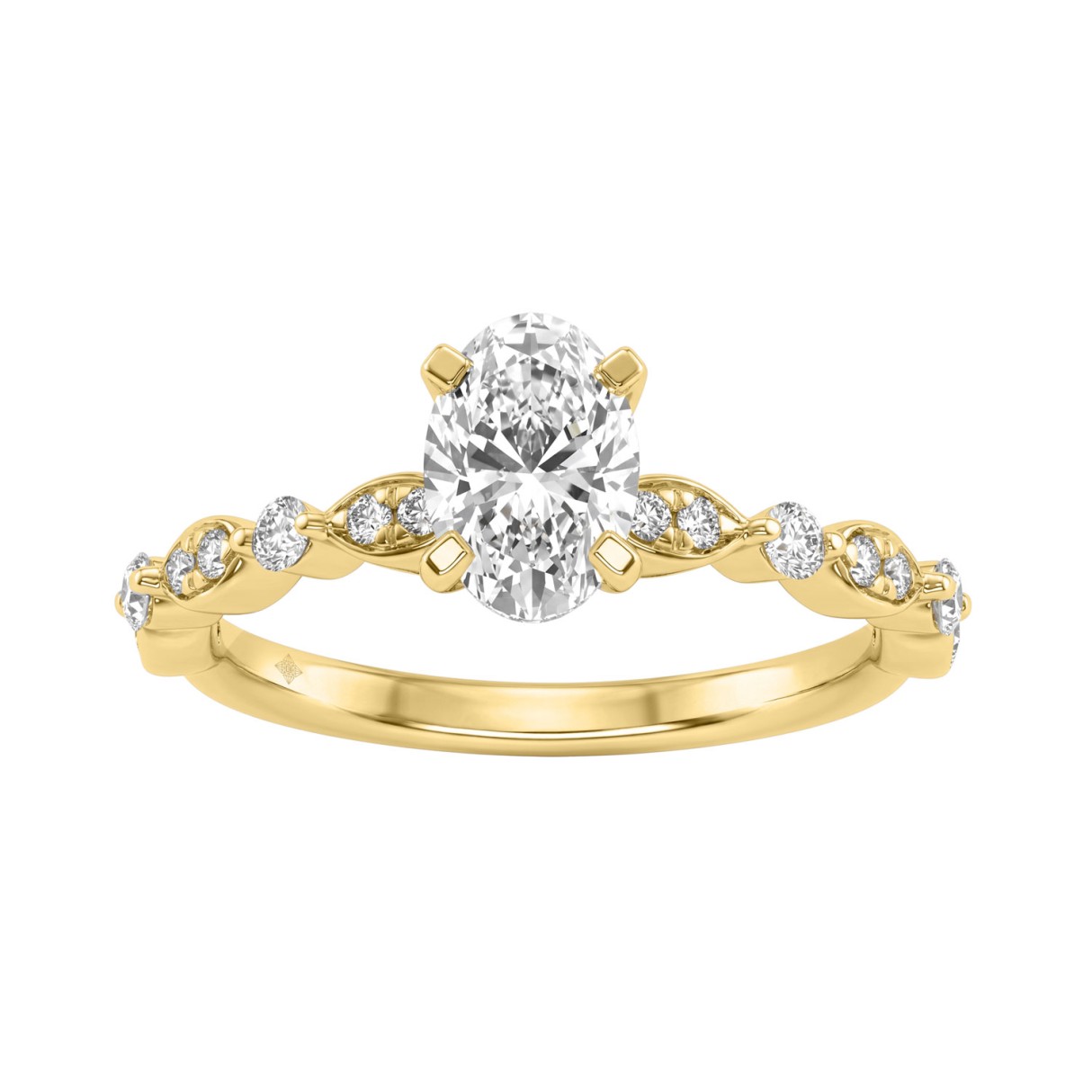 14K Yellow Gold 1 1/4Ct Oval & Round Diamond Ladies Engagement Ring 1.00 Ct Oval Center Stone Classic Ladies Ring  (Color F-G -Clarity Vs1/Vs2)