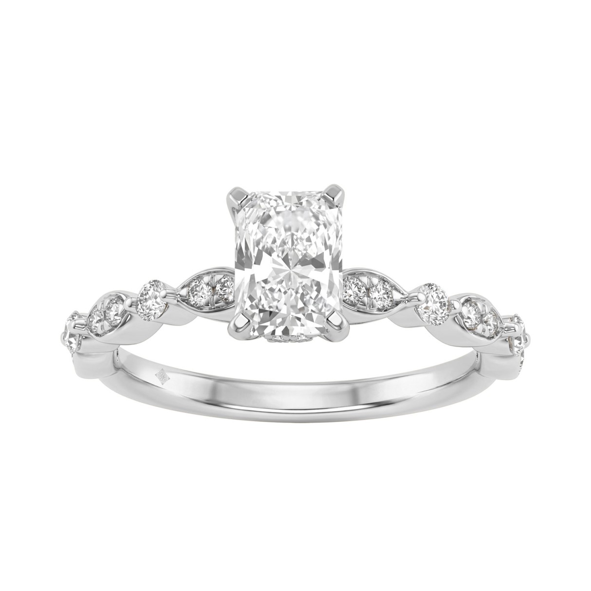 14K White Gold Radiant Cut Diamond Ladies Engagement Ring 1 1/4Ct  With 1.00 Ct Center & Round Side Diamonds 1Ct Radiant Center Stone (Color F-G -Clarity Vs1/Vs2)