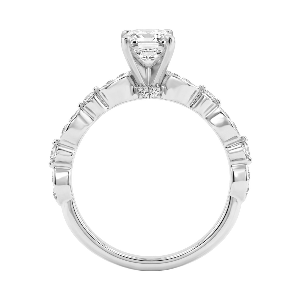 14K White Gold Radiant Cut Diamond Ladies Engagement Ring 1 1/4Ct  With 1.00 Ct Center & Round Side Diamonds 1Ct Radiant Center Stone (Color F-G -Clarity Vs1/Vs2)