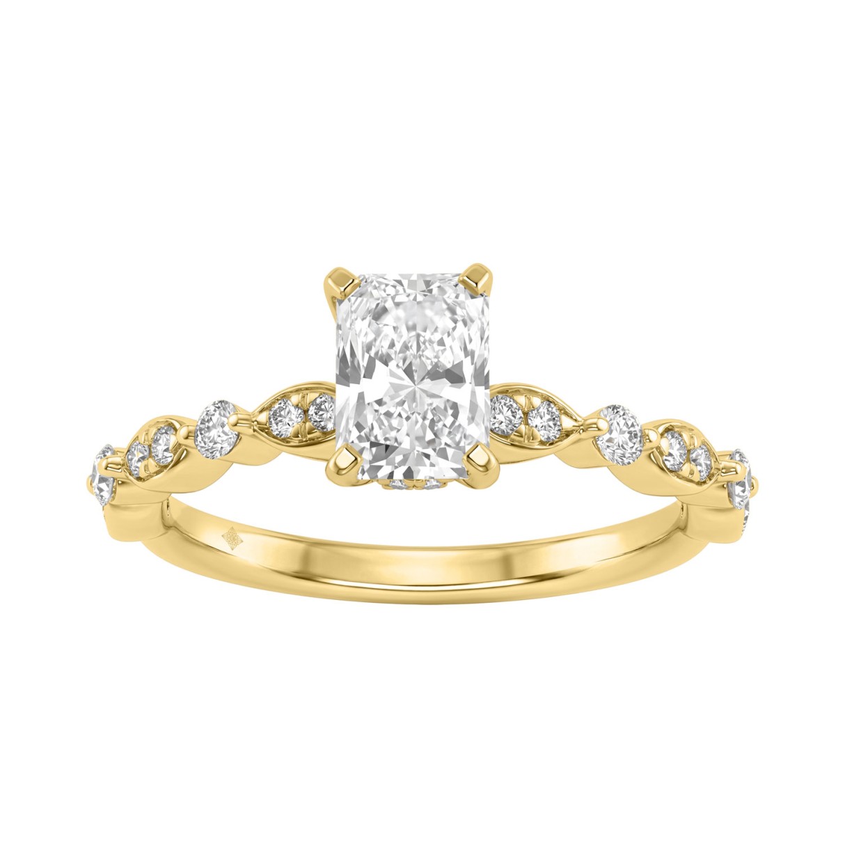 14K Yellow Gold Radiant Cut Diamond Ladies Engagement Ring 1 1/4Ct  With 1.00 Ct Center & Round Side Diamonds 1Ct Radiant Center Stone (Color F-G -Clarity Vs1/Vs2)