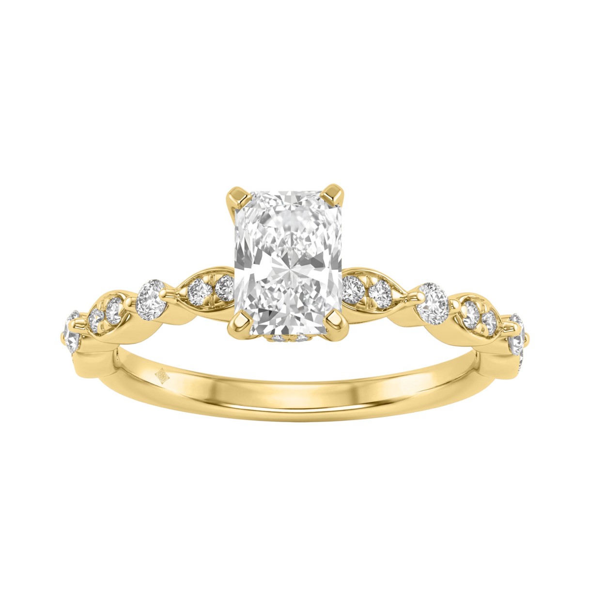 14K Yellow Gold Radiant Cut Diamond Ladies Engagement Ring 1 1/4Ct  With 1.00 Ct Center & Round Side Diamonds 1Ct Radiant Center Stone (Color F-G -Clarity Vs1/Vs2)