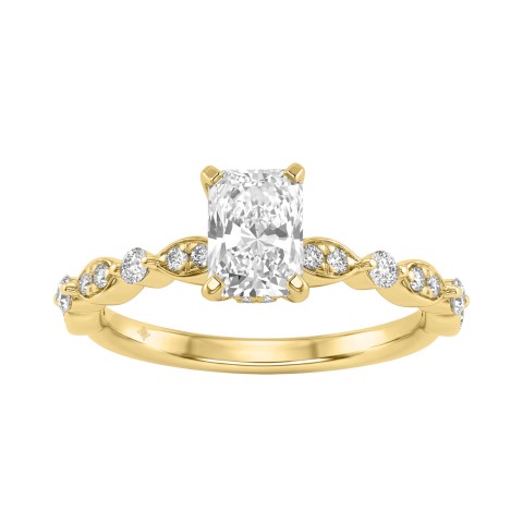 14K Yellow Gold Radiant Cut Diamond Ladies Engagement Ring 1 1/4Ct  With 1.00 Ct Center & Round Side Diamonds 1Ct Radiant Center Stone (Color F-G -Clarity Vs1/Vs2)