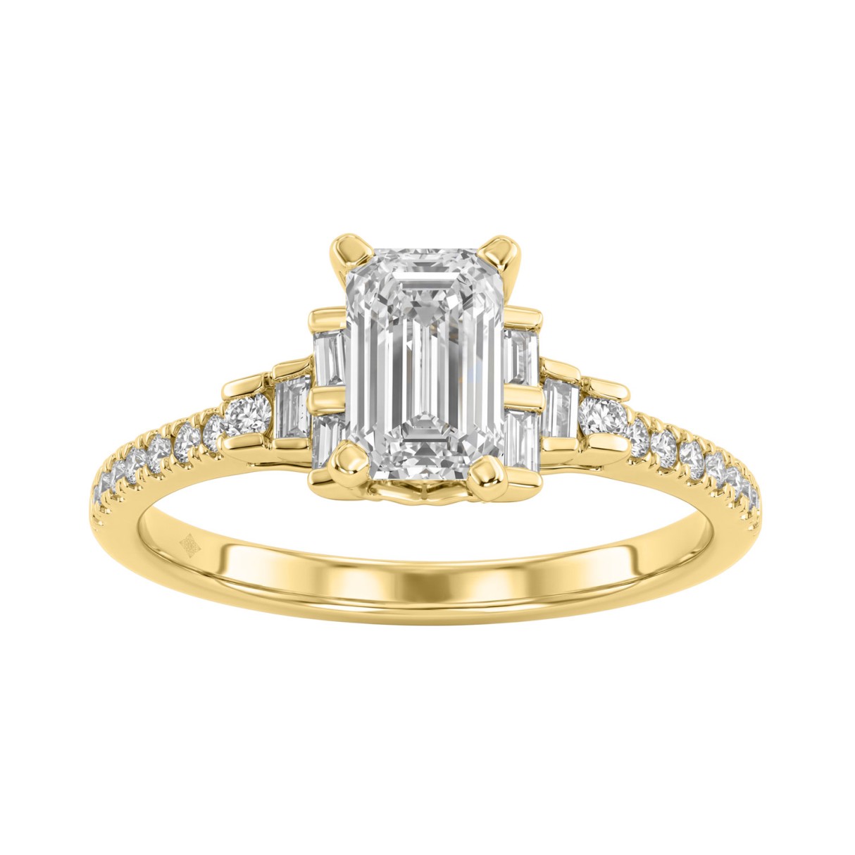 14K Yellow Gold Lab Grown Emerald Cut Diamond Ladi...