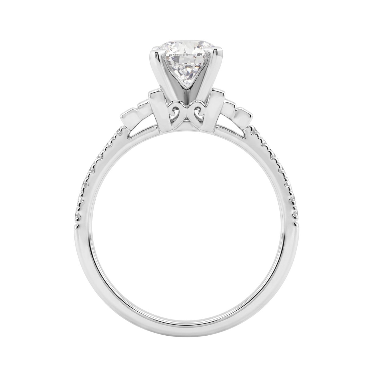 Round Diamond Engagement Ring 1 1/4Ct 14K White Gold Ring With Round & Baguette Accent Diamonds For Women 1Ct Round Center Stone (Color F-G -Clarity Vs1/Vs2)