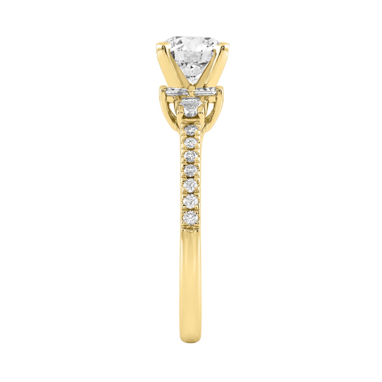 Round Diamond Engagement Ring 1 1/4Ct 14K Yellow Gold Ring With Round & Baguette Accent Diamonds For Women 1Ct Round Center Stone (Color F-G -Clarity Vs1/Vs2)
