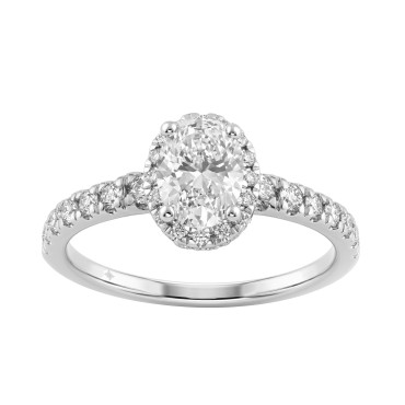 1 1/4Ct Oval & Round Diamond Halo Engagement Ring 14K White Gold Ladies Bridal Ring 3/4Ct Oval Center Stone (Color F-G -Clarity Vs1/Vs2)