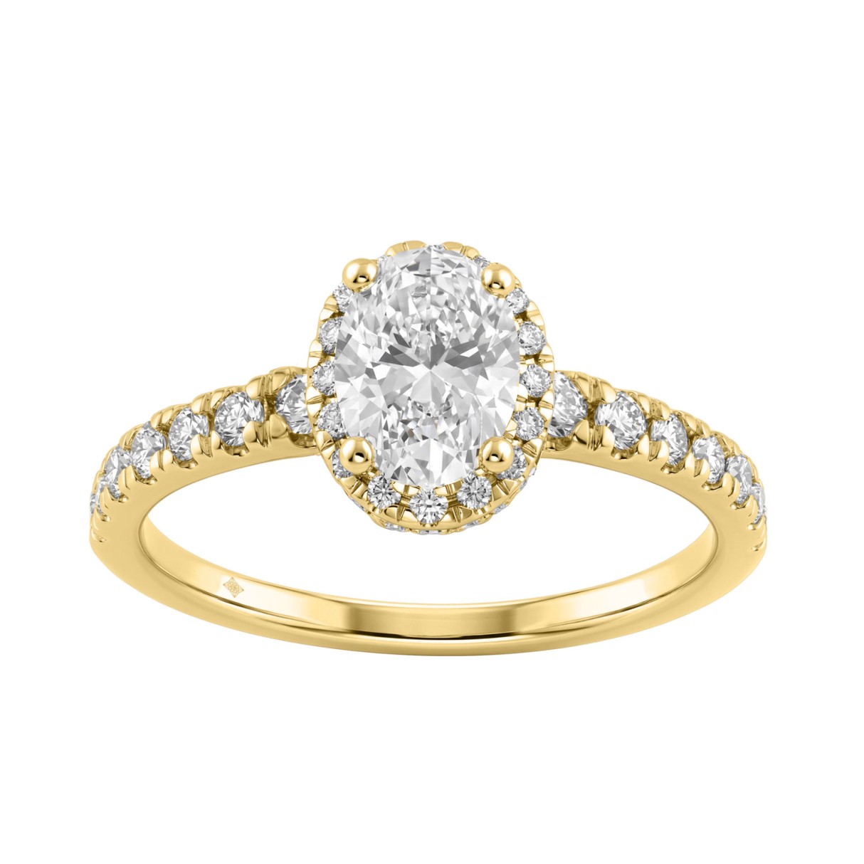 1 1/4Ct Oval & Round Diamond Halo Engagement Ring 14K Yellow Gold Ladies  Bridal Ring 3/4Ct Oval Center Stone (Color F-G -Clarity Vs1/Vs2)