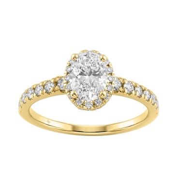 1 1/4Ct Oval & Round Diamond Halo Engagement Ring 14K Yellow Gold Ladies  Bridal Ring 3/4Ct Oval Center Stone (Color F-G -Clarity Vs1/Vs2)