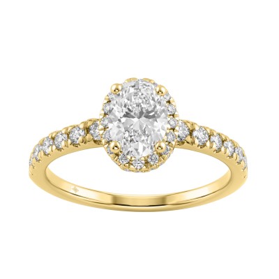 1 1/4Ct Oval & Round Diamond Halo Engagement Ring 14K Yellow Gold Ladies  Bridal Ring 3/4Ct Oval Center Stone (Color F-G -Clarity Vs1/Vs2)