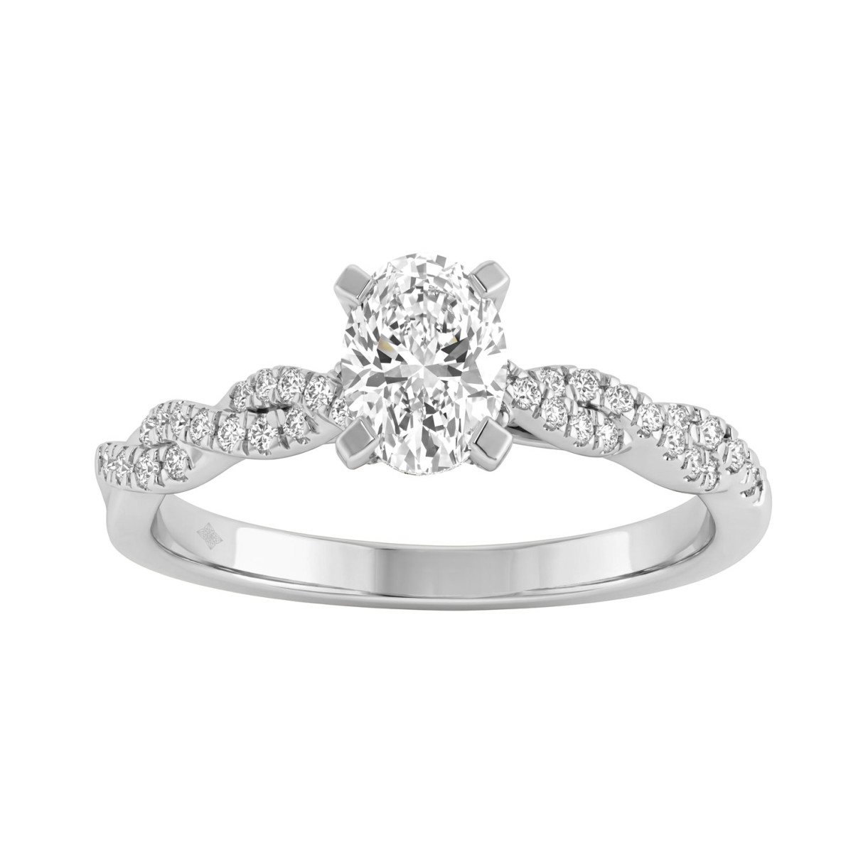 1.00Ct  Round & Oval Diamond Classic Ring In 14K W...