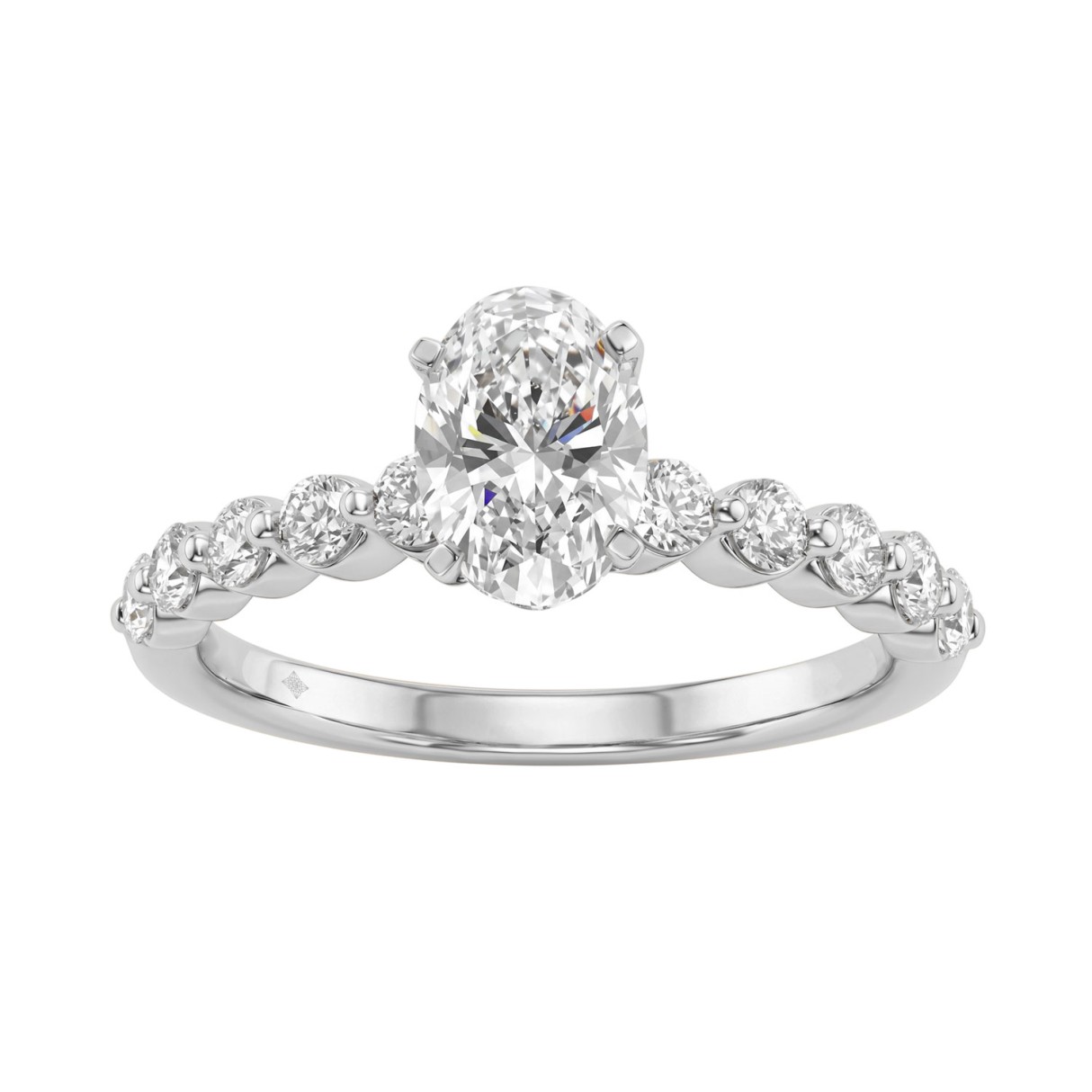 1 1/2Ct  Round & Oval Diamond Classic Ring In 14K White Gold Ladies Fine Jewelry Ring 1Ct Oval Center Stone (Color F-G -Clarity Vs1/Vs2)