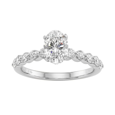 1 1/2Ct  Round & Oval Diamond Classic Ring In 14K White Gold Ladies Fine Jewelry Ring 1Ct Oval Center Stone (Color F-G -Clarity Vs1/Vs2)