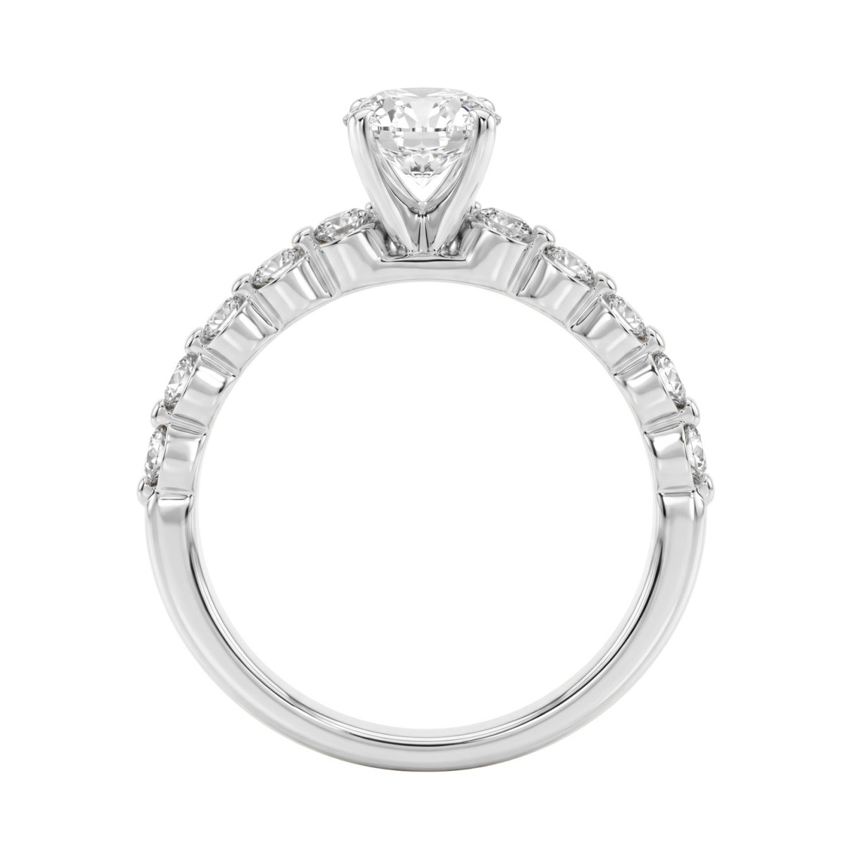 1 1/2Ct  Round & Oval Diamond Classic Ring In 14K White Gold Ladies Fine Jewelry Ring 1Ct Oval Center Stone (Color F-G -Clarity Vs1/Vs2)