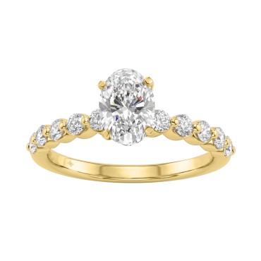 1 1/2Ct  Round & Oval Diamond Classic Ring In 14K Yellow Gold Ladies Fine Jewelry Ring 1Ct Oval Center Stone (Color F-G -Clarity Vs1/Vs2)