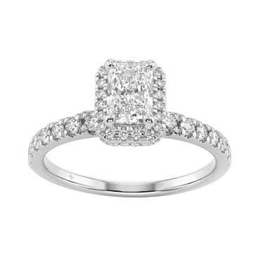 1 1/4Ct Radiant & Round Lab-Grown Diamond Ring In 14K White Gold Ladies Engagement Ring 3/4Ct Radiant Center Stone (Color F-G -Clarity Vs1/Vs2)
