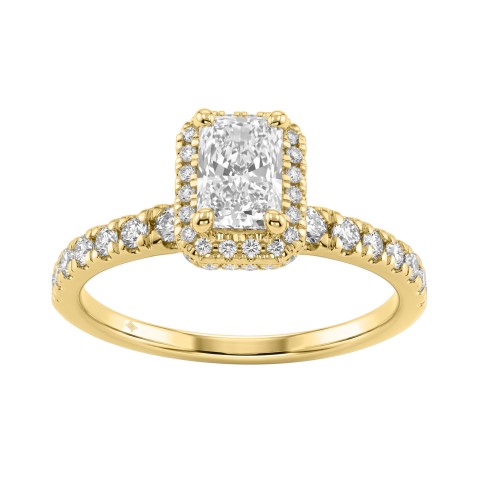 1 1/4Ct Radiant & Round Lab-Grown Diamond Ring In 14K Yellow Gold Ladies Engagement Ring 3/4Ct Radiant Center Stone (Color F-G -Clarity Vs1/Vs2)