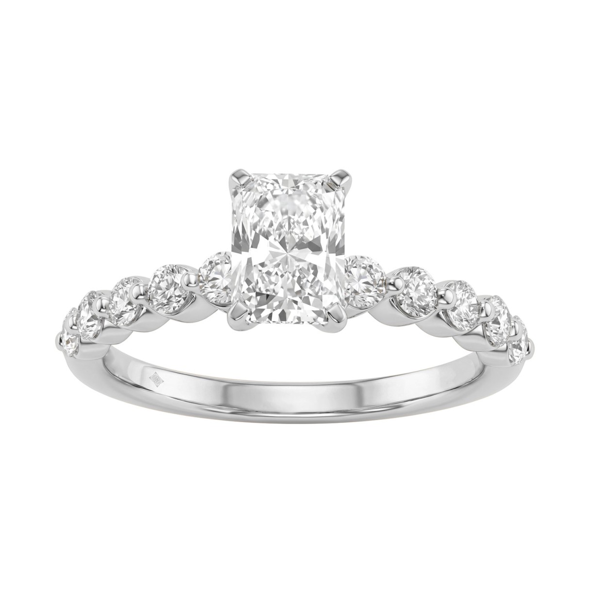 14K White Gold 1 1/2Ct Round & Radiant Lab-Grown Diamond Engagement Ring For Women 1Ct Radiant Center Stone (Color F-G -Clarity Vs1/Vs2)