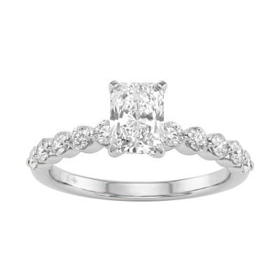 14K White Gold 1 1/2Ct Round & Radiant Lab-Grown Diamond Engagement Ring For Women 1Ct Radiant Center Stone (Color F-G -Clarity Vs1/Vs2)
