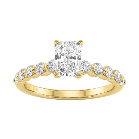 14K Yellow Gold 1 1/2Ct Round & Radiant Lab-Grown Diamond Engagement Ring For Women 1Ct Radiant Center Stone (Color F-G -Clarity Vs1/Vs2)